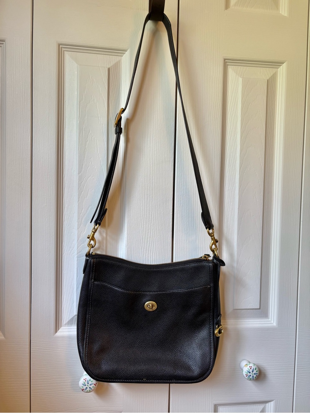 Coach Chaise Black Leather Crossbody Bag with Gold Hardware